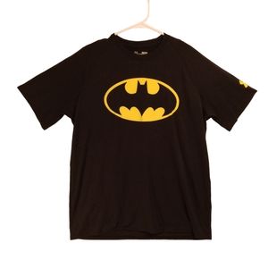 Under armour batman shirt mens M medium black yellow DC comics short sleeve
